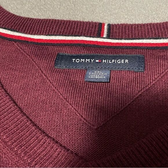 TOMMY Hilfiger 100% cotton v-neck sweater size XXL burgundy very good condition - Picture 7 of 8